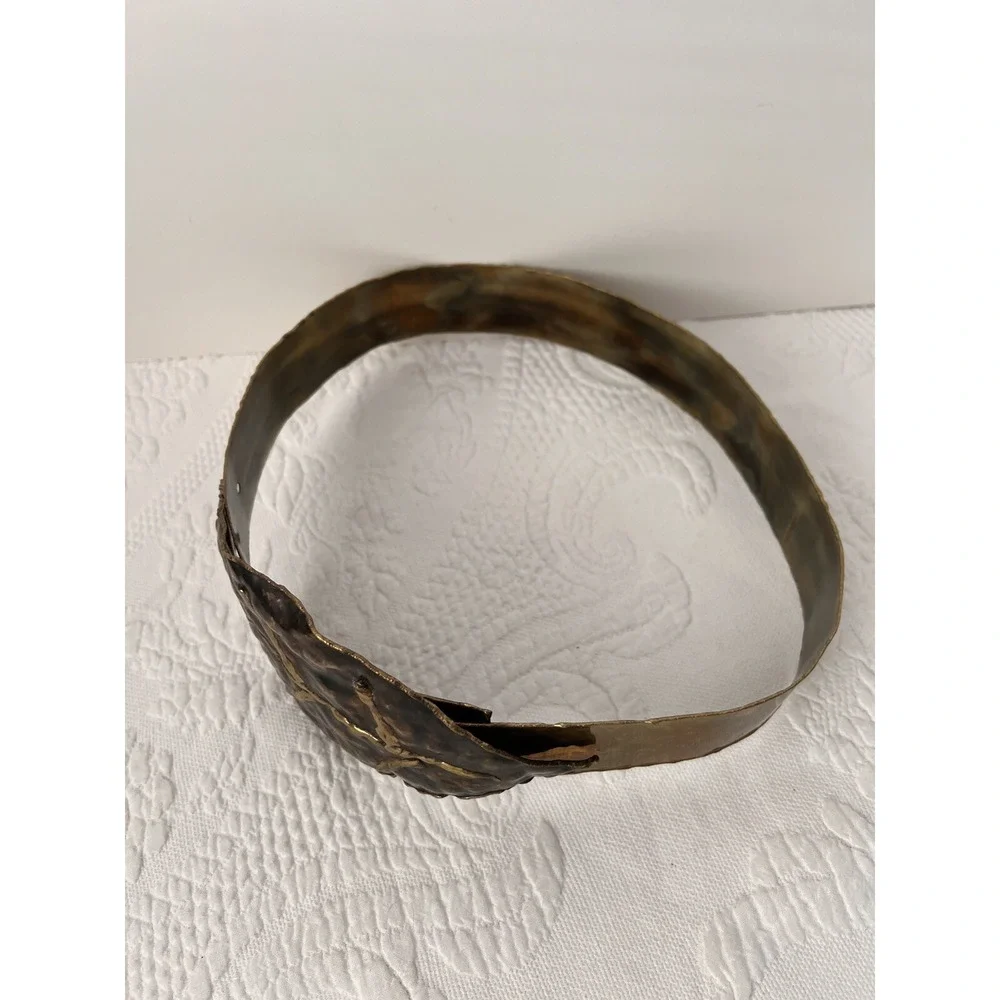 Vintage 80's Chunky Hammered Metal Waist Belt Leaf Buckle Size M 32
